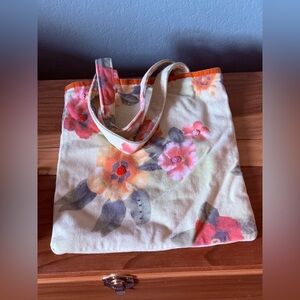 GAP Floral Mini Tote Bag Soft Terry Fabric Beaded Flowers Inner Zip Pocket 11x10